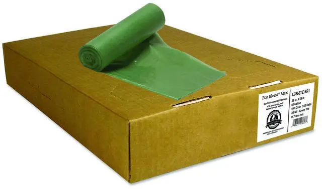 Main image of Eco Blend Max 60gal Industrial Trash Bag Green 100 Bags L7658TEER1