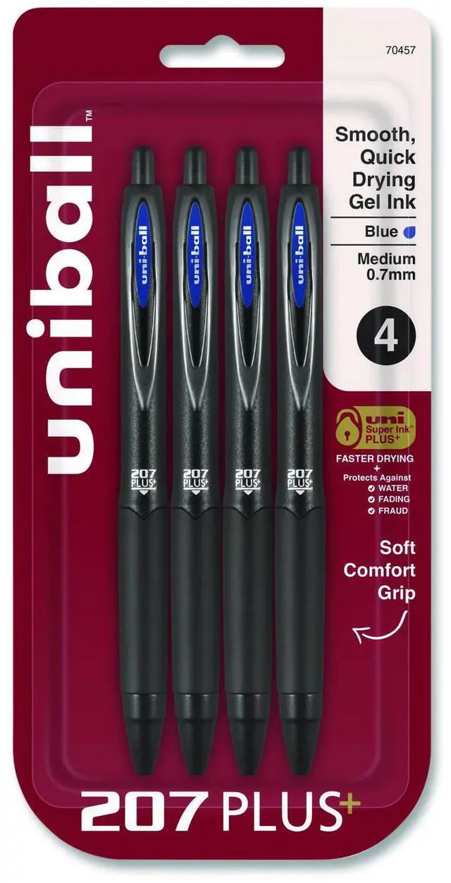 Alt view image 8 of 14 - uni-ball uniball 207 Plus+ Retractable Gel Pens Medium Point 0.7mm Blue Ink 4/Pack (70457)