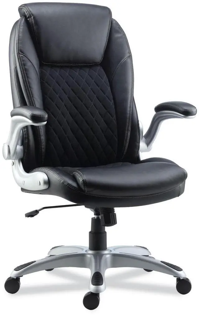 Main image of Alera Leithen Bonded Leather Midback Chair Supports Up to 275 lb Black Seat/Back Silver Base ALELT4249