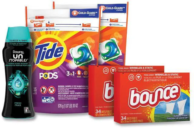 Alt view image 6 of 6 - Tide Downy and Bounce Laundry Care 5-Item Bundle Spring Meadow/Fresh/Outdoor Fresh (79822) 12777/79822