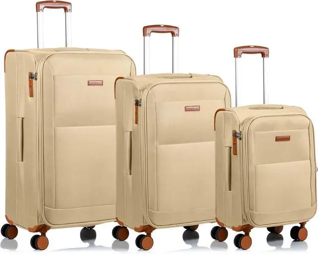 Alt view image 8 of 14 - CHAMPS Classic Collection 3-piece Softside Luggage set Khaki C5010KHAKI