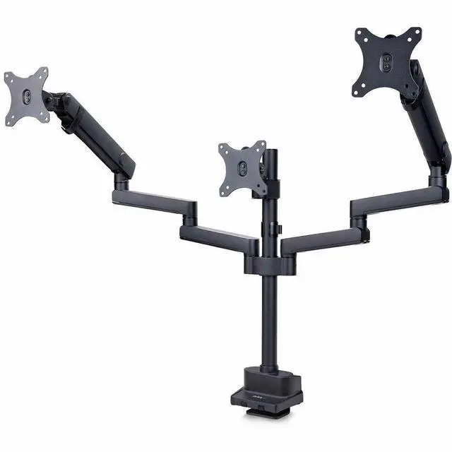 Alt view image 9 of 15 - Startech Triple monitor desk mount with support up to 27" monitors with height adjustable articulating arms - VESA 75x75/100x100, Tool-Less Arm Adjustments, C-Clamp/Grommet Mount