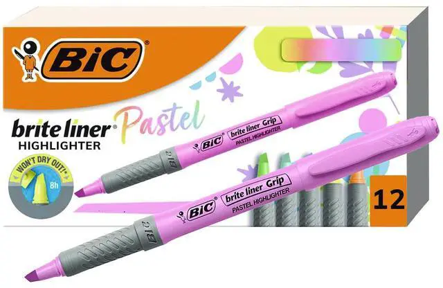 Alt view image 14 of 19 - Bic Brite Liner Grip Highlighter, Assorted Pastel, 12/DZ (BICGBLD11AST)