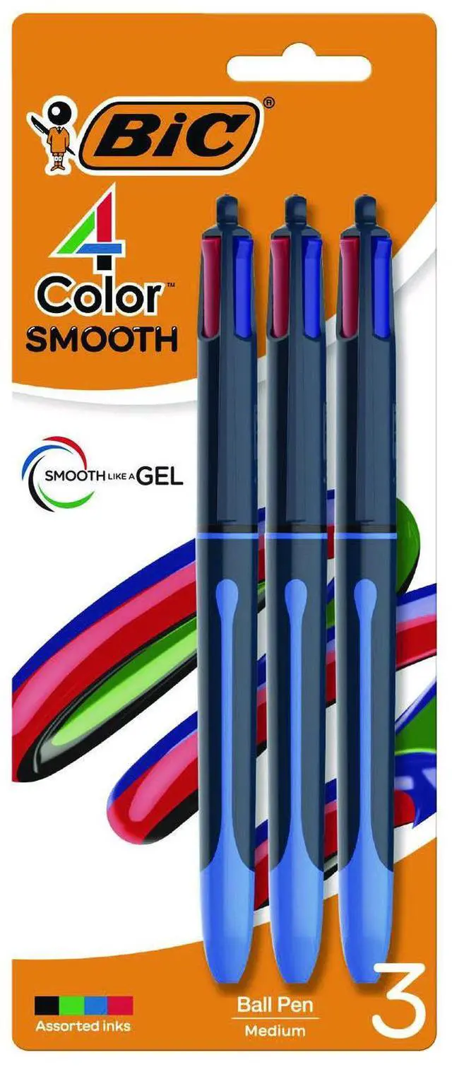 Alt view image 8 of 8 - BIC 4-Color Smooth Retractable Ballpoint Pen Medium Point 1.0mm Assorted Colors 3/Pack (MMSP3-AST)
