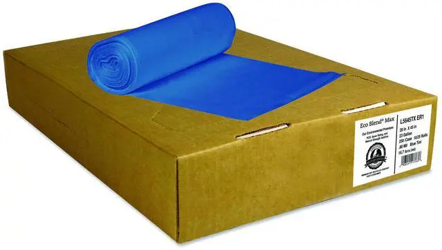 Main image of Eco Blend Max 60gal Industrial Trash Bag Low Density Blue 100 Bags L7658TXER1