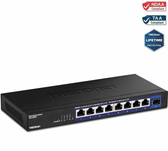 Alt view image 13 of 17 - TRENDnet 9-Port Unmanaged 2.5G Switch with 10G SFP+ Port, TEG-S5091, 8 x 2.5GBASE-T Ports, 60Gbps, Wall Mountable, Ethernet Splitter, NDAA & TAA Compliant, Lifetime Protection, Black
