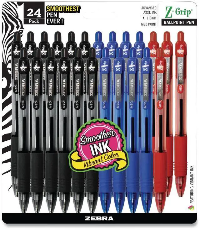 Main image of Zebra Z-Grip Ballpoint Pen Retractable Medium 1 mm Assorted Colors 24Pk 12224