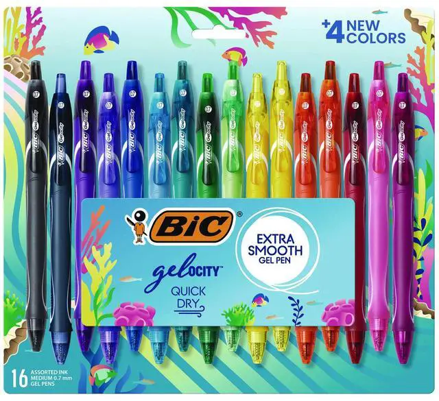 Alt view image 7 of 13 - BIC Gel-ocity Quick Dry Retractable Gel Pens Medium Point 0.7mm Assorted Inks 16/Pack (RGLCGA16-AST)