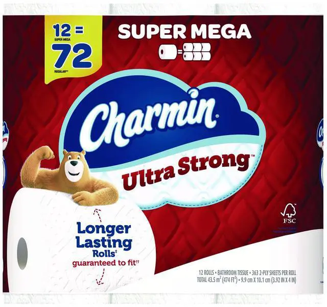 Alt view image 8 of 8 - Charmin Ultra Strong Super Mega Toilet Paper 2-Ply White 363 Sheets/Roll 12 Rolls/Pack (04311)