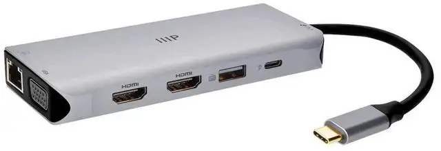 Alt view image 7 of 12 - Monoprice 12-in-1 Dual-HDMI + VGA MST Triple Monitor Docking Station, Dual 4K HDMI, VGA, 5Gbps USBA, Gigabit Ethernet, SD/MicroSD Readers, 100W PD, 3.5mm Dual Audio/Microphone Jack