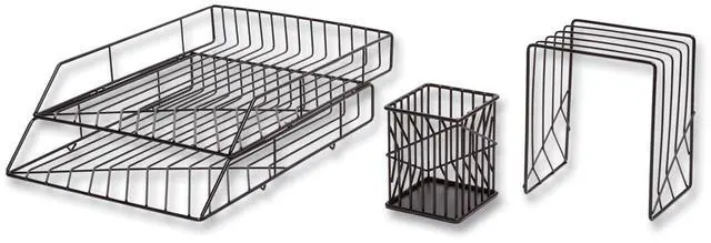Alt view image 2 of 7 - Vena Desktop Organization Kit 8 Compartments Letter Sorter Paper Tray Pencil Cup Black Metal 2004U0001