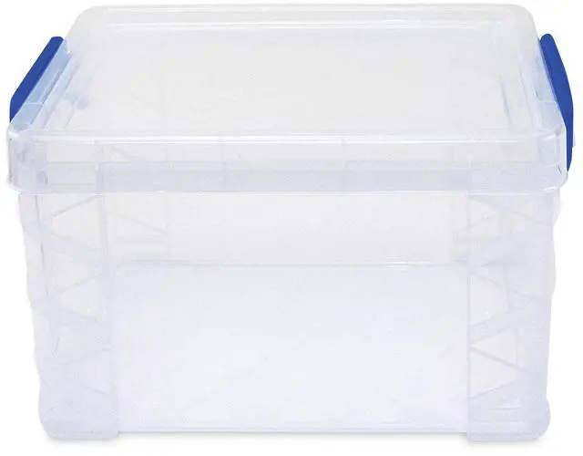 Alt view image 2 of 2 - Advantus Super Stacker Lift-Off Lid Storage Tote Transparent/Blue 39230