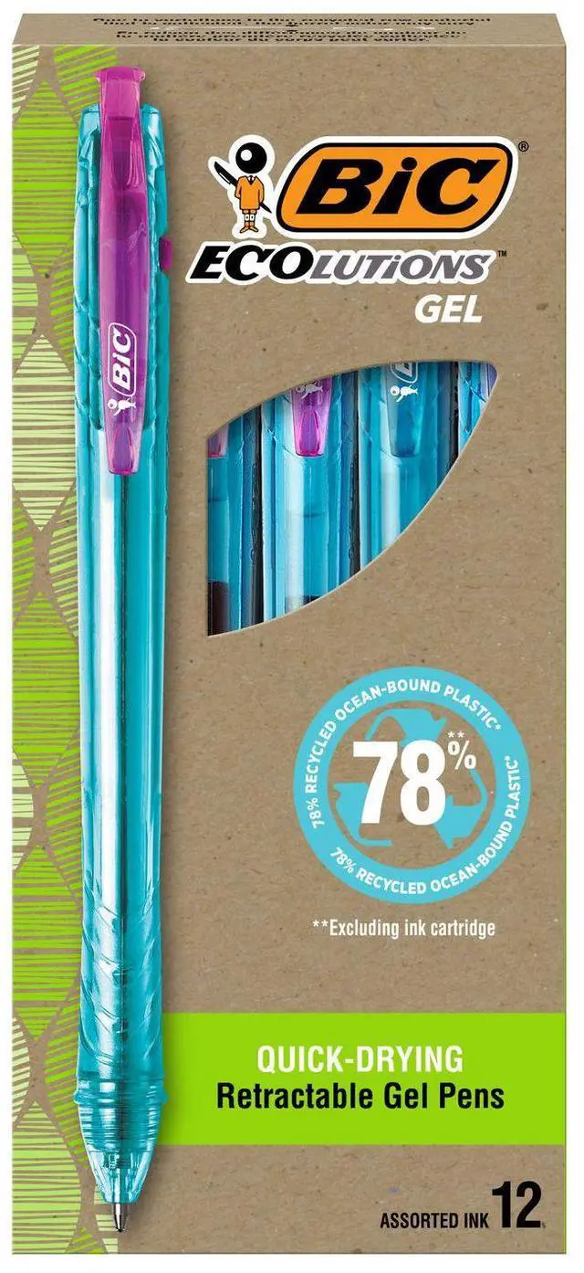 Alt view image 6 of 11 - BIC ECOlutions Retractable Gel Pens Medium Point 1.0 mm Assorted Inks 12/Pack (RGLE11-AST)
