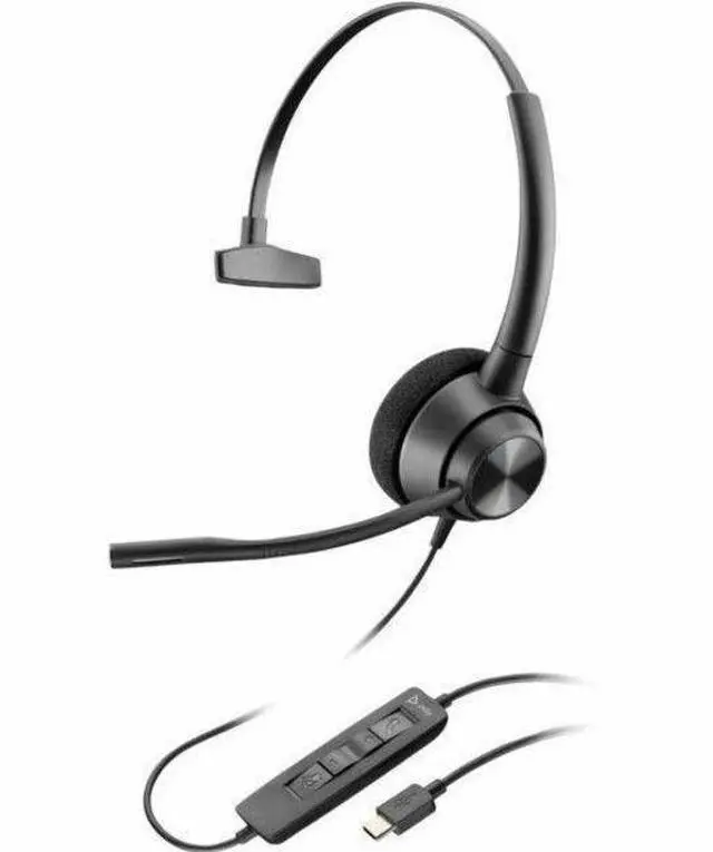 Alt view image 5 of 5 - Poly EncorePro 310 USB-C Monoaural Headset TAA - Mono - USB Type C - Wired - 20 Hz - 10 kHz - Over-the-head, On-ear - Monaural - Supra-aural - 7.18 ft Cable - Omni-directional