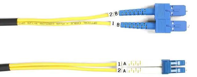 Alt view image 2 of 8 - Black Box FOSM-002M-SCLC OS2 9-Micron Single-Mode Fiber Optic Patch Cable - OFNR PVC, LC-SC, Yellow, 2m (6.5 ft.)