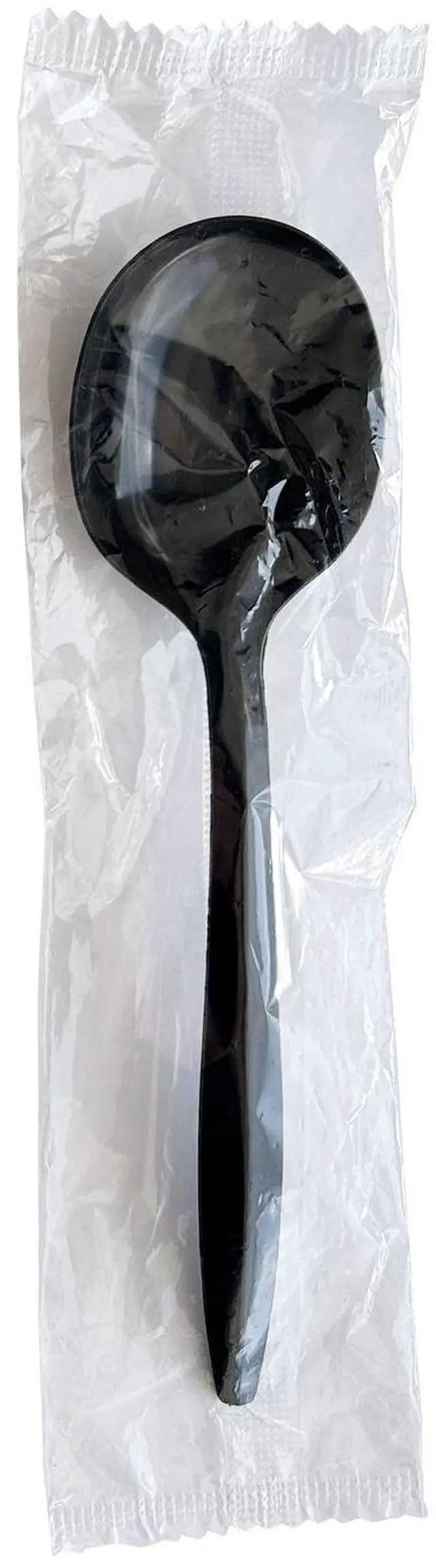 Main image of Mediumweight Wrapped Polypropylene Cutlery Soup Spoon Plastic Black 1000/Carton BWKSOUPBLPPIW