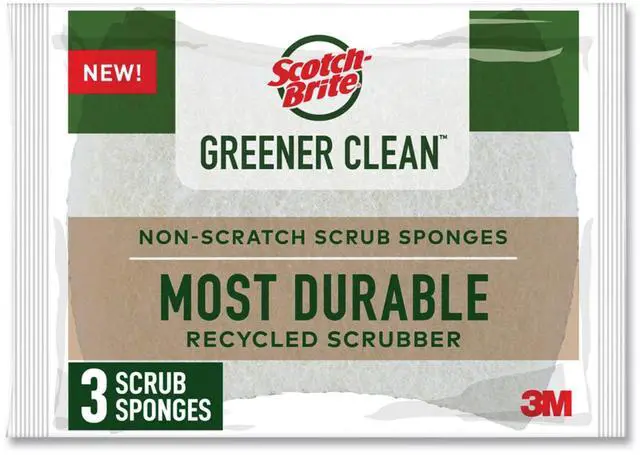 Main image of Greener Clean Non-Scratch Scrub Sponge 2.6 x 3.3 0.7" Thick White 3/Pack 7100290143