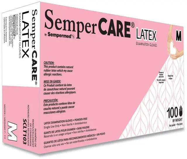 Main image of Latex Examination Gloves Powder-Free Medium 5 mil Thick 9.45" Long Cream 100/Box SCLT103