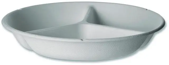 Main image of Eco Products EP-SCR93NFA Vanguard Renewable and Compostable Sugarcane Containers - 3-Compartment Bowl - 28 oz - White - 400/Carton