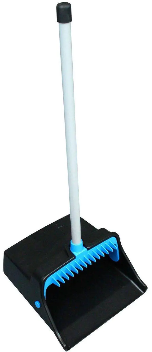 Main image of LobbyMaster Plastic Dust Pan 11.72" Wide 31" PVC Handle Blue/Black T001301