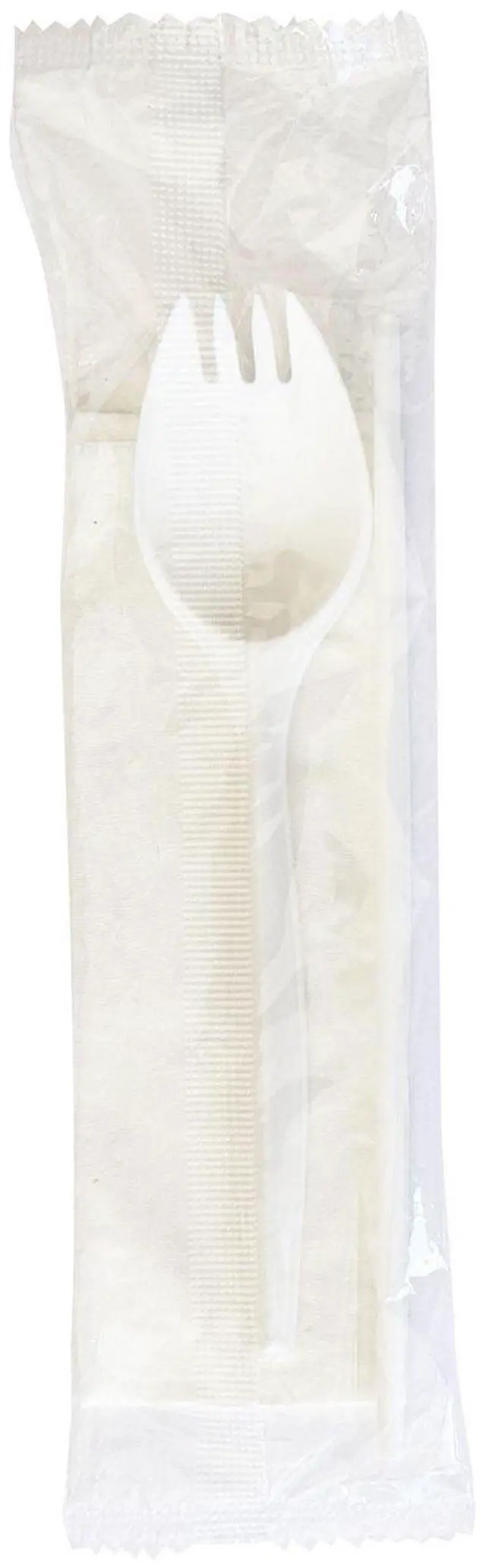 Main image of School Cutlery Kit Mediumweight Napkin/Spork/Straw 5.31" Plastic White 1000/Carton BWKSCHOOLKITPP