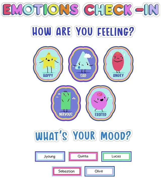 Main image of Curriculum Bulletin Board Sets 46-Piece Set  We Stick Together: Emotions Check-In 7.9" x 15" Multicolor 110532