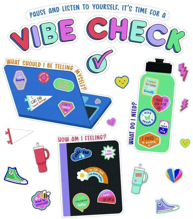 Main image of Decorative Bulletin Board Set 51-Piece Set We Stick Together: Vibe Check 14.1" x 17.9" Multicolor 110584