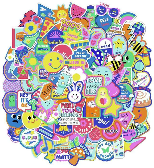Main image of "We Stick Together" Themed Vinyl Stickers Assorted Illustrations and Colors 100/Pack 168322