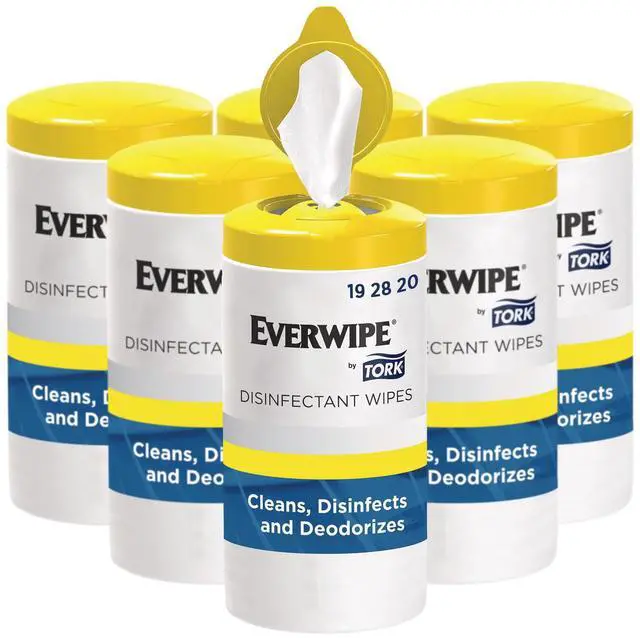 Main image of Everwipe by Tork Disinfectant Wipe Canisters 1-Ply 7 x 7 Lemon White 75 Sheets/Canister 6/Carton 192820