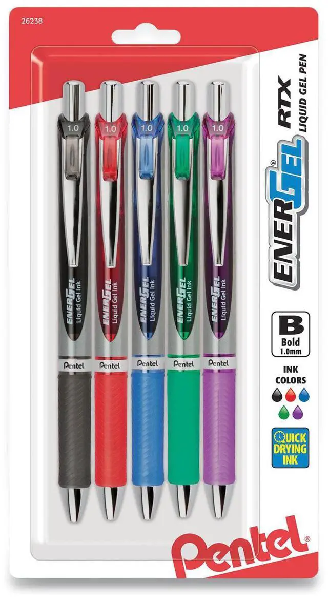 Main image of Pentel EnerGel RTX Gel Pen Retractable Bold Assorted Ink 5/Pk BL80BP5M