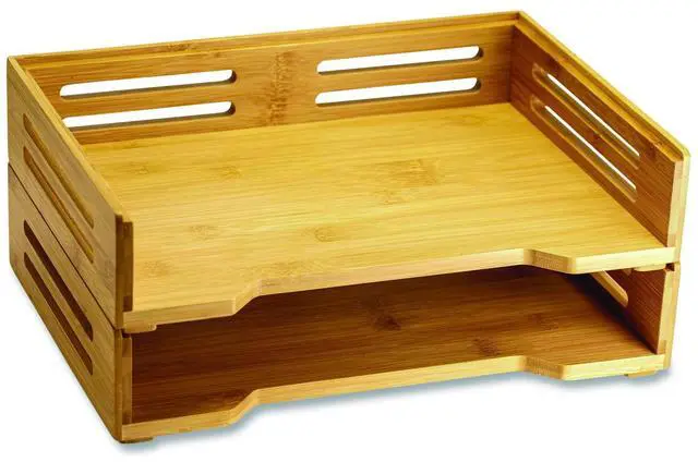 Main image of Bamboo Stackable Desktop Document Trays 2 Sections Letter Size Files 14.09" x 10.47" x 4.4" Brown 2/Pack 71004