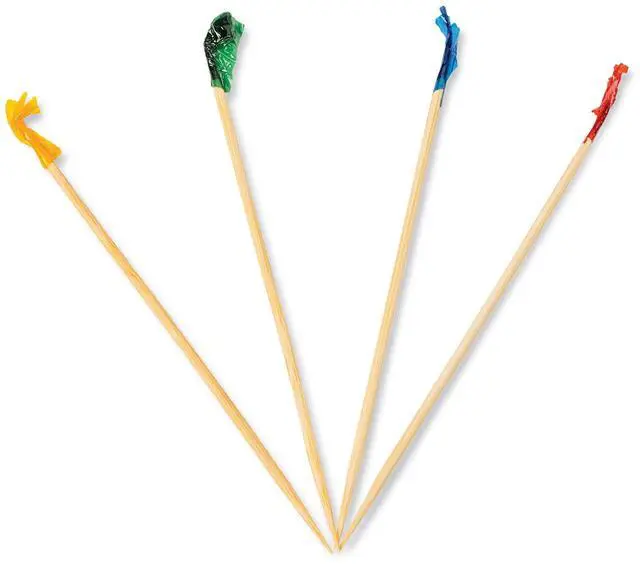 Main image of Cellophane-Frill Wood Picks 4" Bamboo Assorted Colors 10000/Carton R812B