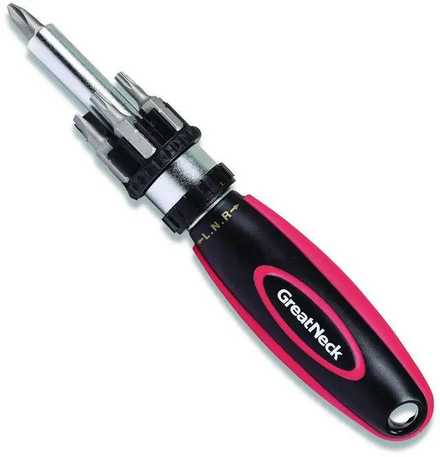 Main image of Ratcheting Screw/Nut Driver Set Phillips/Slotted/Star Bits 7" Long Black/Red 950DE