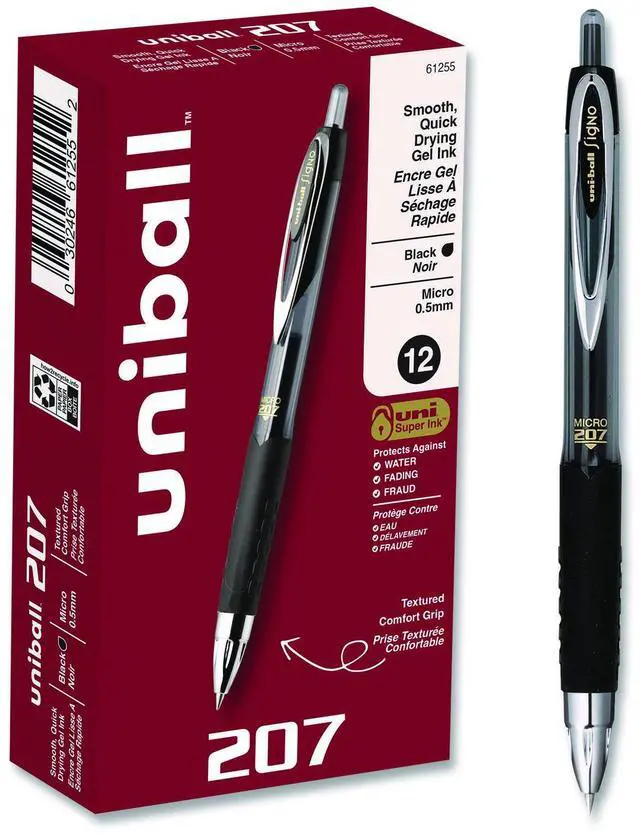 Main image of Uni-ball Signo 207 Retractable Gel Pen Micro 0.5 mm Black Ink Dozen 61255