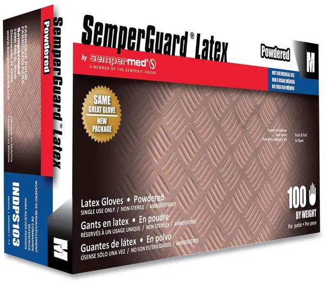 Main image of Latex Gloves Powdered Medium 4 mil Thick 9.45" Long Cream 100/Box 10 Boxes/Carton INDPS103