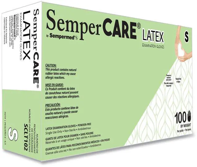 Main image of Latex Examination Gloves Powder-Free Small 5 mil Thick 9.45" Long Cream 100/Box SCLT102