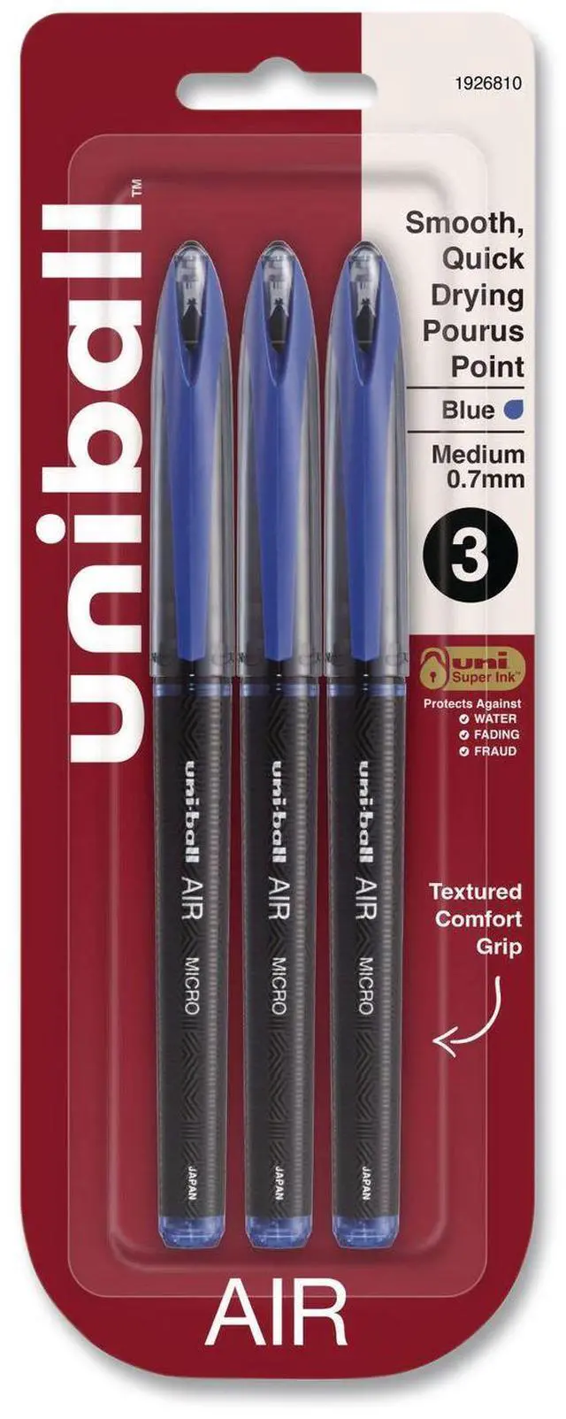 Main image of Uni-ball AIR Porous Roller Ball Pen Stick Medium Blue 3/Pack 1926810