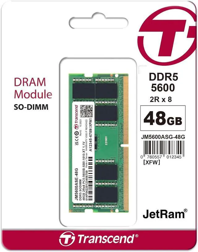 Main image of Transcend 48GB DDR5 5600 SO-DIMM 2Rx8 1.1V, RAM, Notebook/Laptop Computer Memory - JM5600ASE-48G