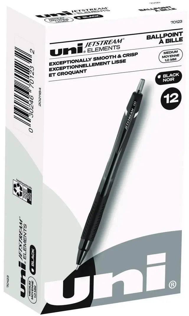 Main image of Jetstream Elements Hybrid Gel Pen Retractable Medium 1 mm Black Ink Translucent Black/Black Barrel Dozen 70123