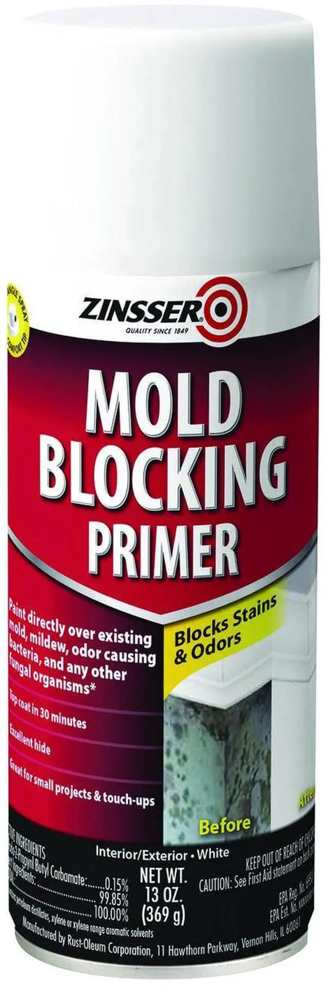 Main image of Mold Blocking Primer Spray Interior/Exterior Flat White 13 oz Aerosol Can 6/Carton 287512
