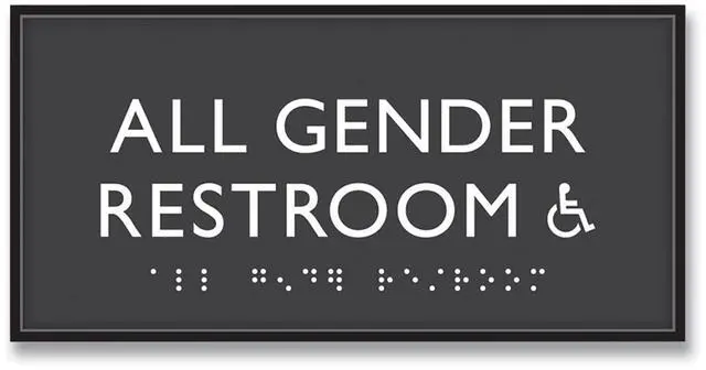 Main image of ADA Sign All Gender Restroom Accessible Plastic 4 x 4 Clear/White 69921