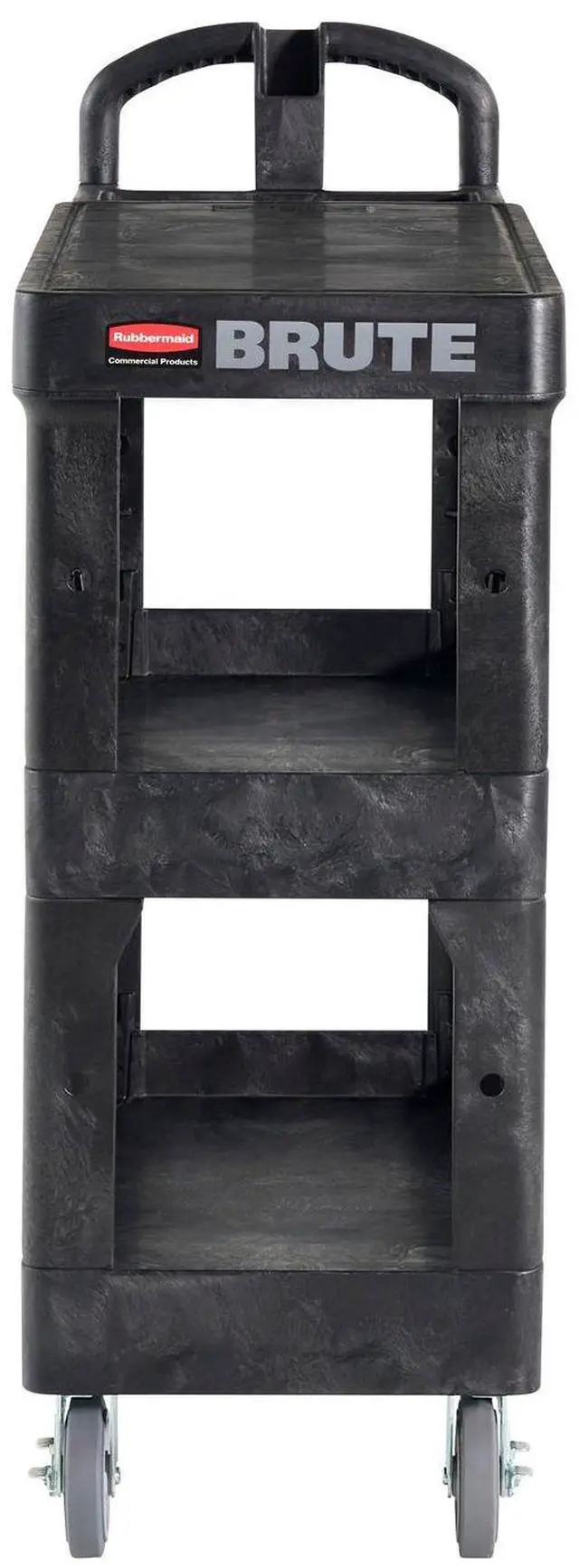 Main image of Rubbermaid Brute 3-Shelf Heavy-Duty Ergo Utility Cart Small Black 2203280