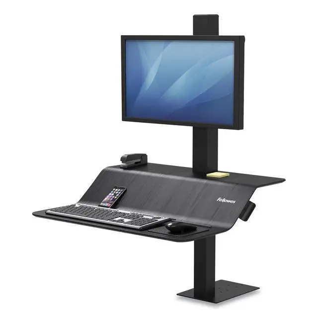Alt view image 10 of 20 - Fellowes 8080101 Lotus Ve Sit-Stand Workstation - Desk Mount For Lcd Display / Keyboard / Mouse - Wood Veneer - Black Ash