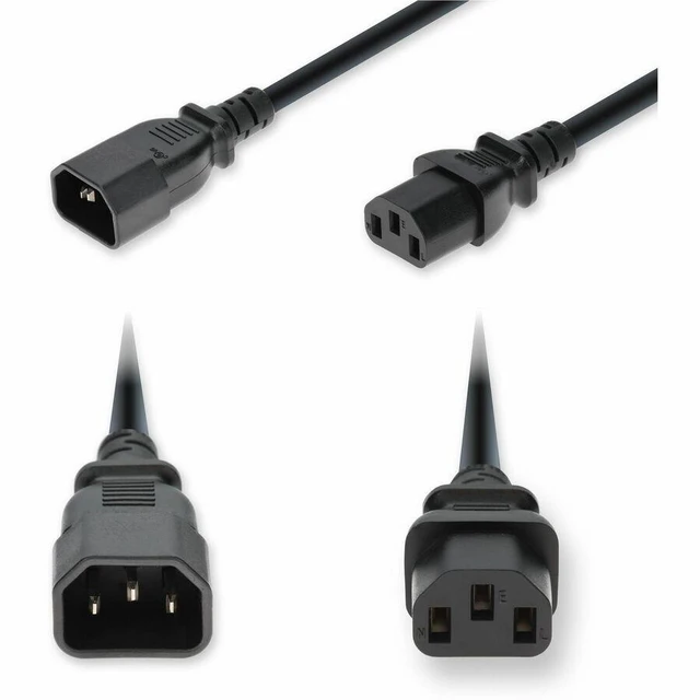 Main image of AddOn 6ft C14 Male to C13 Female Standard Commercial 18 AWG 250V at 10A PVC SJT Service Junior Thermoplastic Black Power Cable