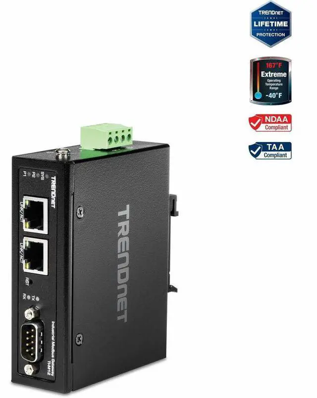 Alt view image 16 of 20 - TRENDnet 1-Port Fast Ethernet Industrial Modbus Gateway - 1x Serial DB-9 Port - 2x Fast Ethernet Ports - Up to 100m (328 ft) - IP30 Rated Housing - Extreme Temperature Protection - Black - TI-M12