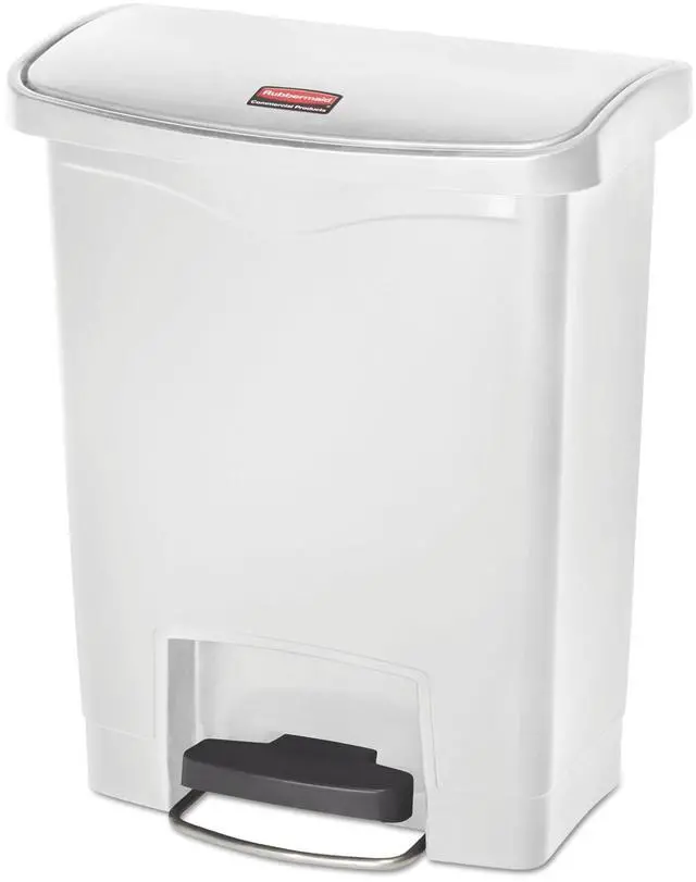 Alt view image 4 of 10 - Rubbermaid - FG1883555 - Slim Jim Resin Step-On Container, Front Step Style, 8 gal, White