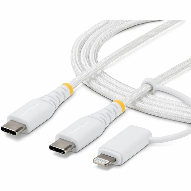 Main image of StarTech 2m 6.6ft 2-in-1 Rugged USB-C Charging Cable with Lightning Adapter 30W/60W Apple MFi Certified Braided USB C Charger Cord 2MU2LNTCCABLE