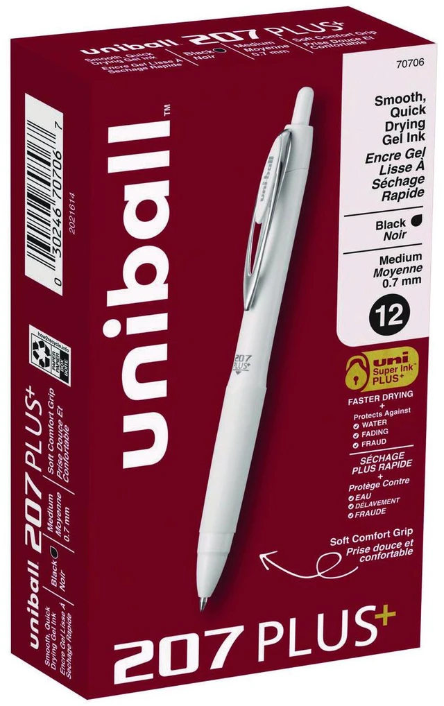 Main image of 207 Plus+ Gel Pen Retractable Medium 0.7 mm Black Ink White Barrel Dozen 70706