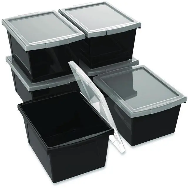 Main image of Storage Bin with Lid 4 gal 11.25" x 11.25" x 7.87" Black 6/Pack 61427U06C