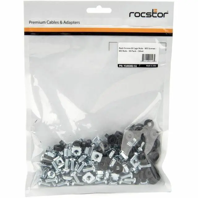 Main image of Rocstor 50 Pkg M5 Mounting Screws and Cage Nuts for Server Rack Cabinet